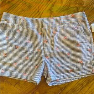 Striped Seersucker Embroidered Women’s Shorts - Pink Accent